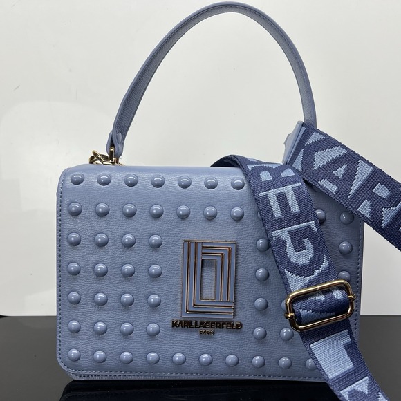 Karl Lagerfeld Handbags - Karl Lagerfeld Paris Simone Front Flap Blue Fog Embellishment Crossbody Handbag